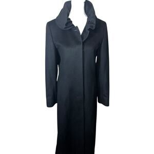 Cinzia Rocca Black 100% Cashmere Ruffled Collar Trench Coat Size 6 Mint